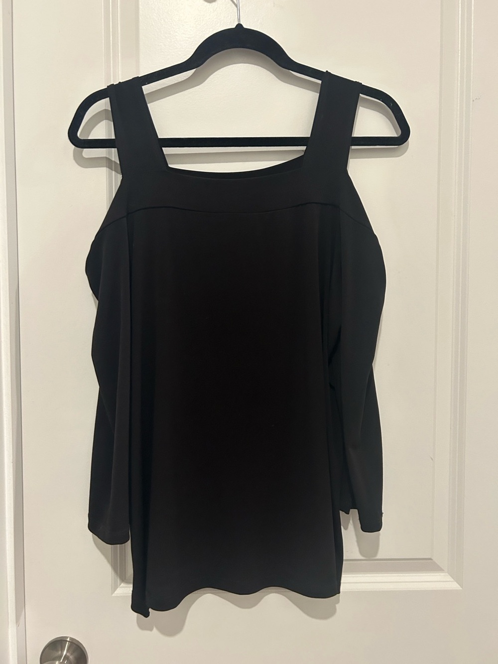 Clara Sun Woo Black Cold-Shoulder Tunic with Square Neck